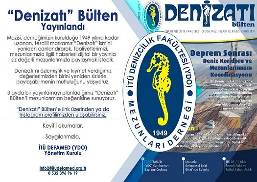 İTÜ DEFAMED “DENİZATI” BÜLTEN YAYINDA